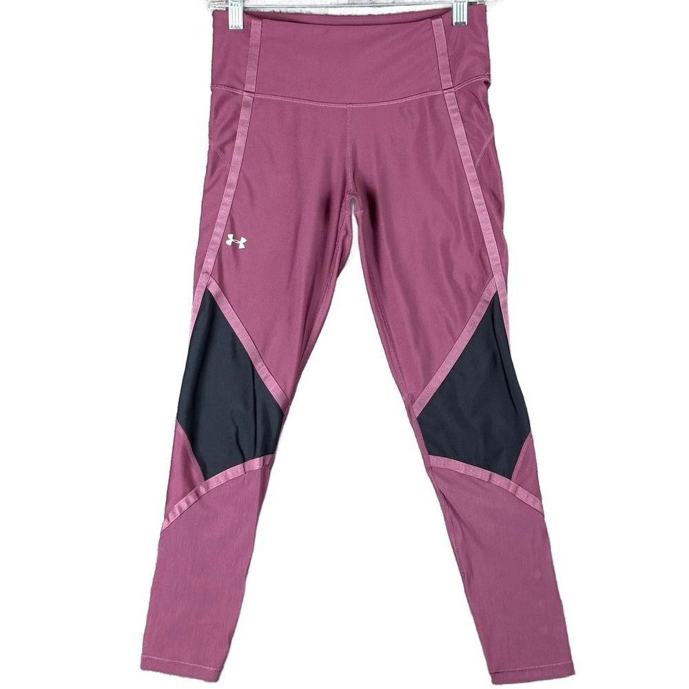 Under Armour Women's M HeatGear Compression Leggings Berry Pink Black Yoga Gym